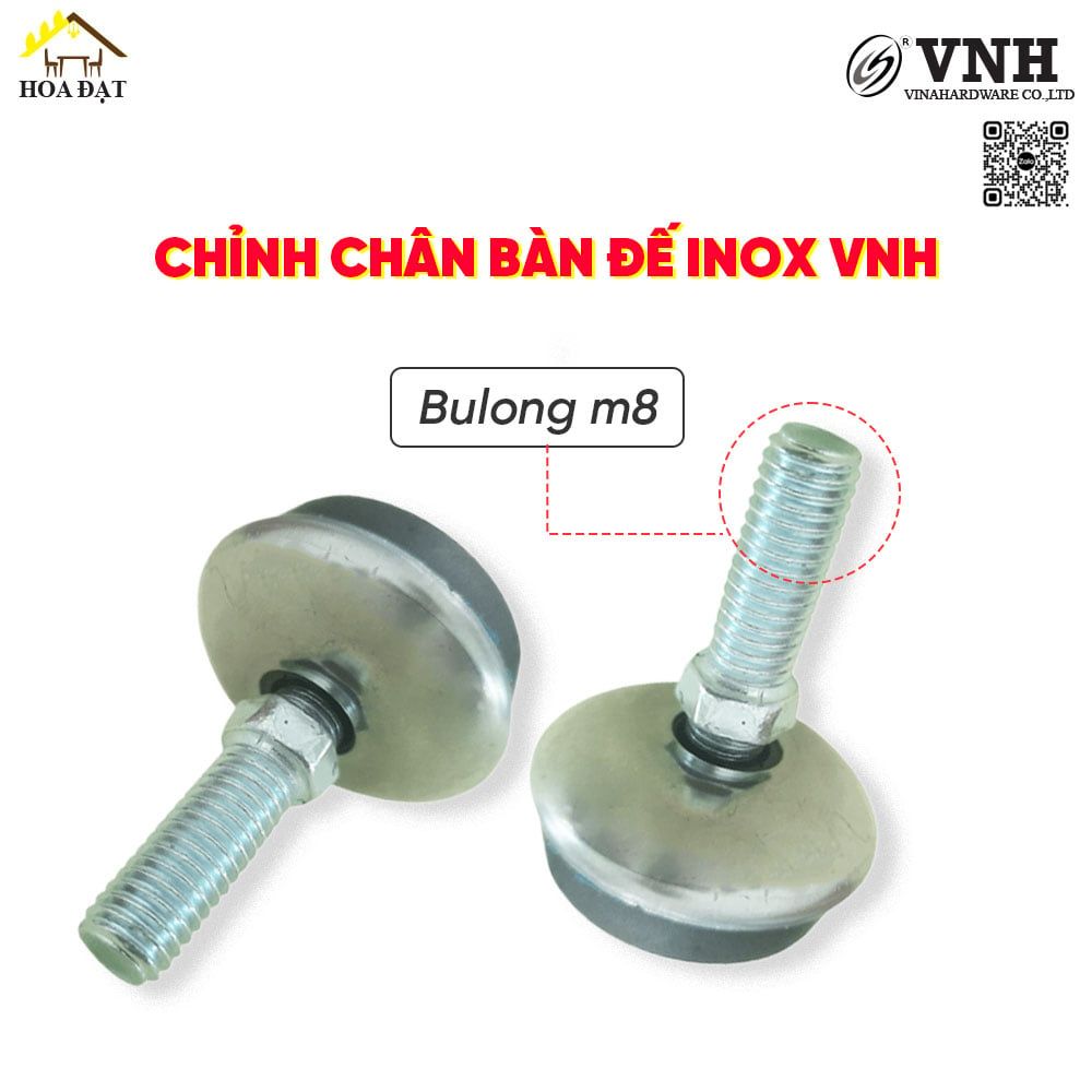 Chỉnh chân bàn đế Vinahardware inox 15x32, bulong xoay tròn 8x20 VNH TA1035I-TA1035I