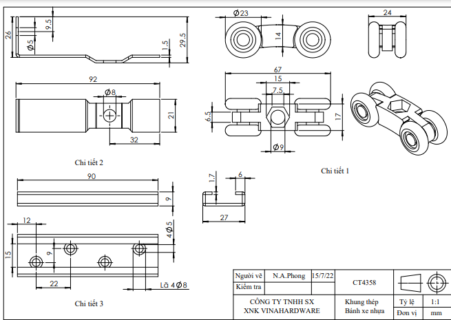 Bánh xe cửa lùa loại 4 bánh-CT4358