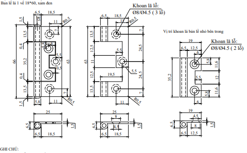 Bản lề lá một chiều Vinahardware, màu giả cổ-H0007C24