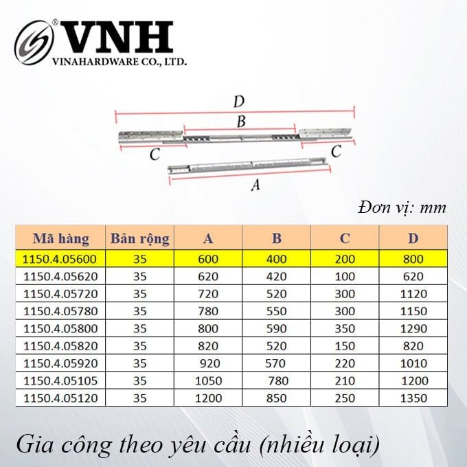 Ray trượt bàn cánh bướm Vinahardware, bản 35mm - ST35600Z1