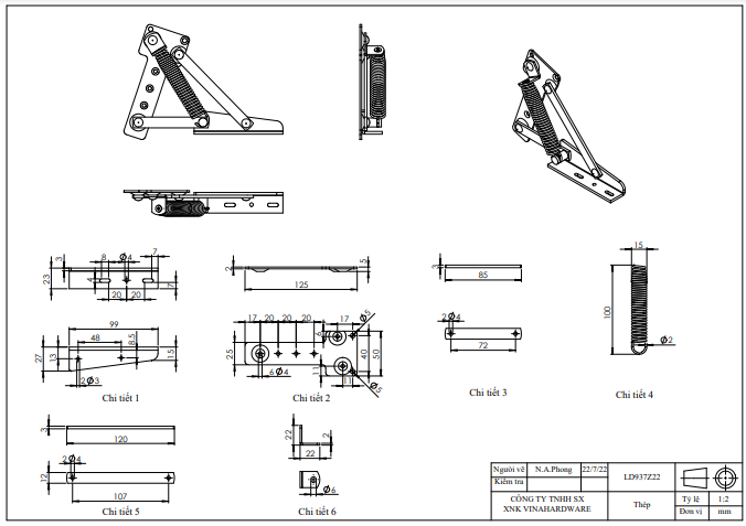 Tay nâng cửa tủ đứng Vinahardware, xi bảy màu - LD937Z22