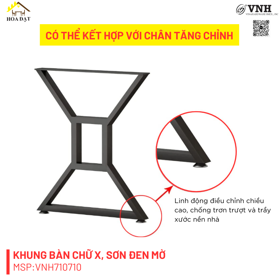 Chân bàn chữ X Vinahardware, sơn đen mờ - VNH710710