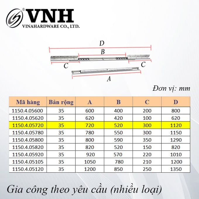 Ray trượt bàn cánh bướm Vinahardware, bản 35mm - ST35600Z1