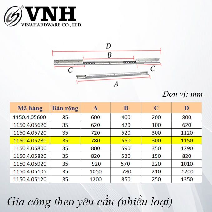 Ray trượt bàn cánh bướm Vinahardware, bản 35mm - ST35600Z1
