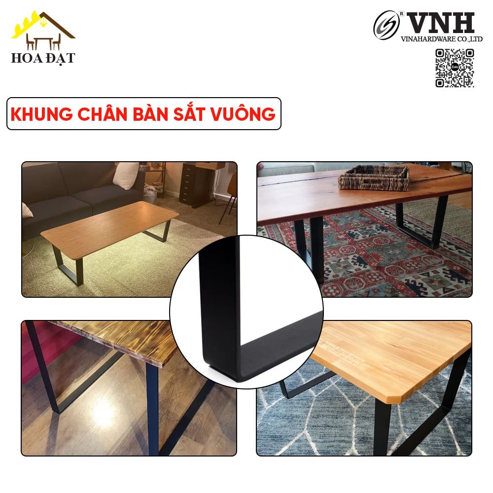 Khung chân bàn sắt vuông Vinahardware, sơn đen mờ - VNH71040B