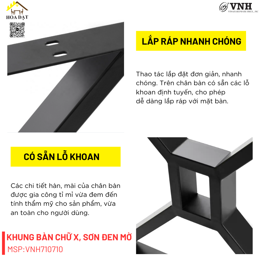 Chân bàn chữ X Vinahardware, sơn đen mờ - VNH710710