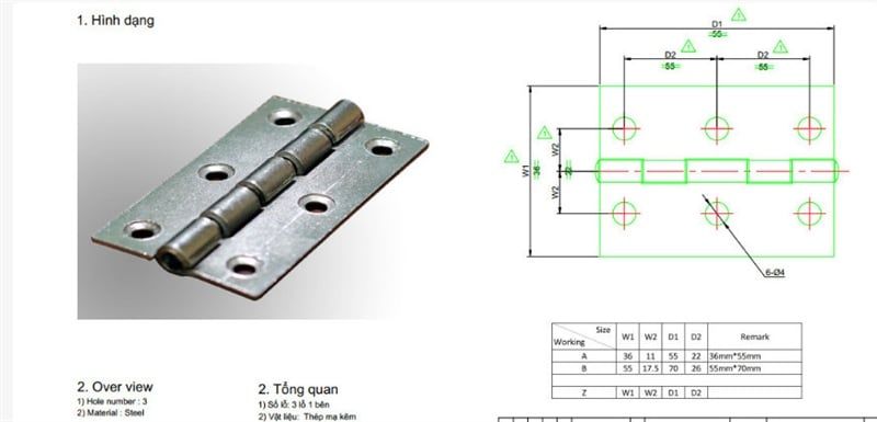 Bản lề lá sắt Vinahardware, xi trắng - VNH55701