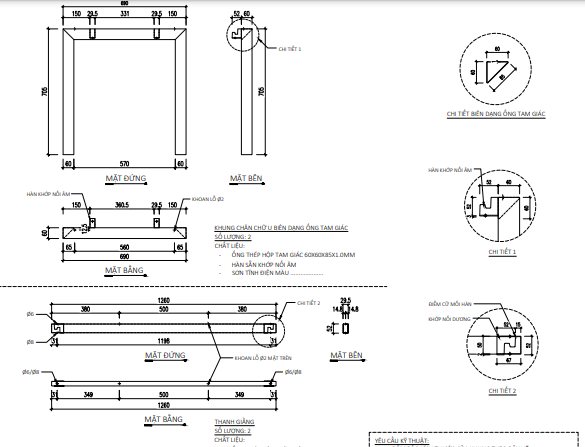 Khung bàn sắt chân tam giác Vinahardware, sơn trắng - VNH700750T