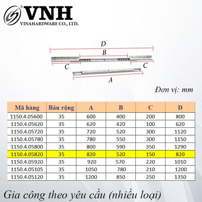 Ray trượt bàn cánh bướm Vinahardware, bản 35mm - ST35600Z1