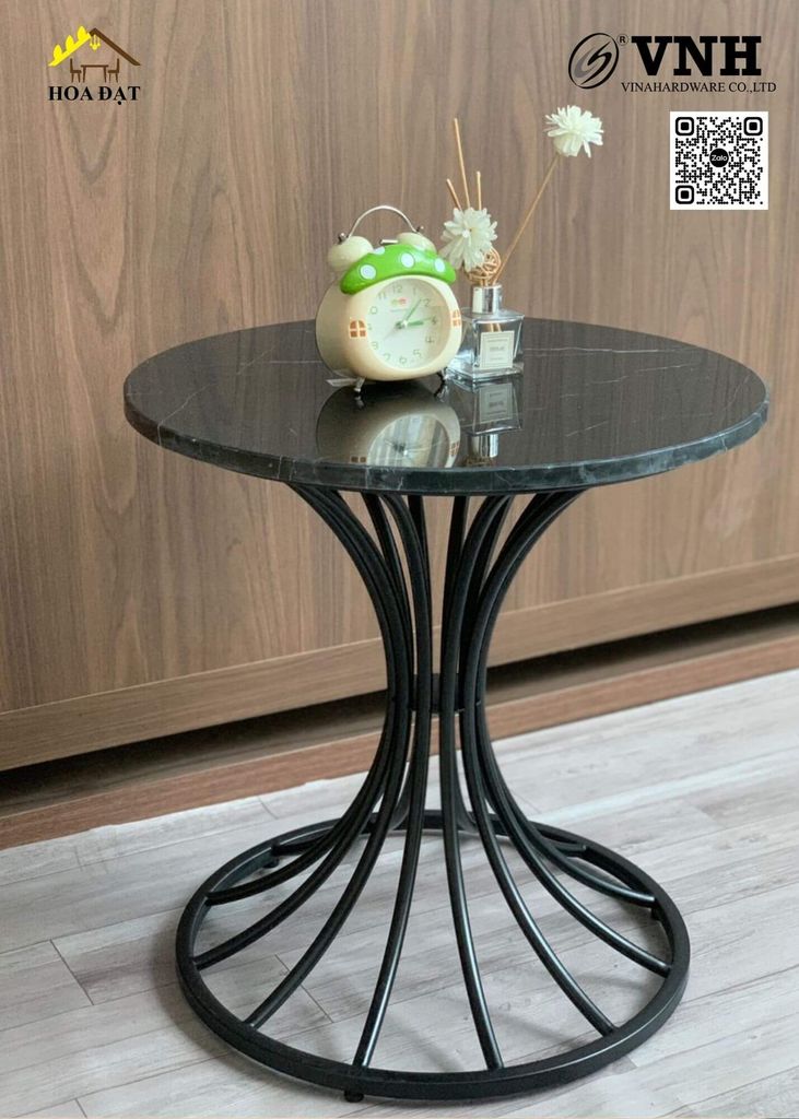 Khung bàn tròn Vinahardware kích thước 500x450mm, sơn đen tĩnh điện - Kiểu dáng loa kèn - VNH500450