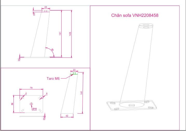 Chân bàn ghế côn sofa 150x3mm - VNH2208458