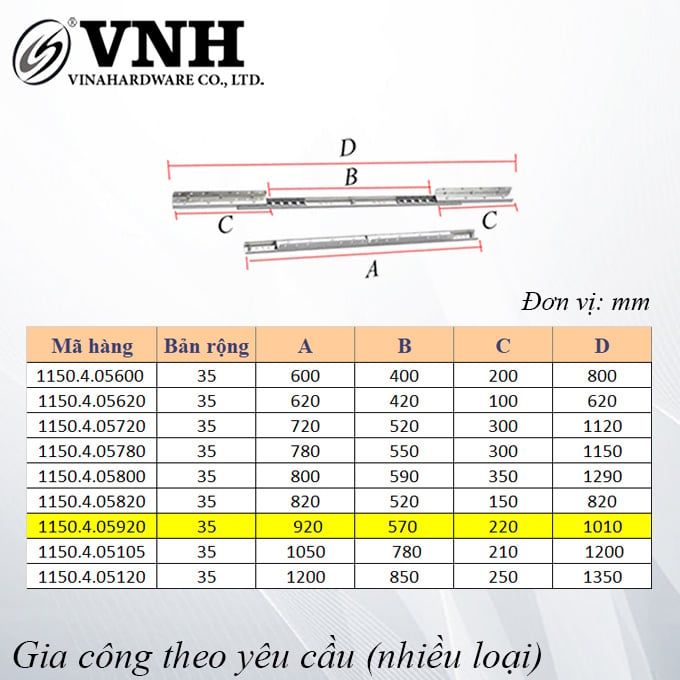 Ray trượt bàn cánh bướm Vinahardware, bản 35mm - ST35600Z1