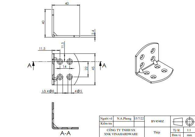 Pat ( Bas) ke vuông 8 lỗ Vinahardware loại 45x40 màu trắng BV4540Z-BV4540Z