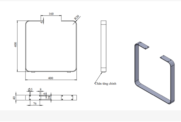Khung chân bàn sắt vuông Vinahardware, sơn đen mờ - VNH71040B
