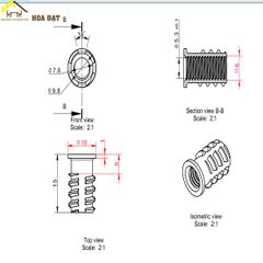 Ốc cấy 6x15 có tai, đầu tròn ren suốt OCCT615-OCCT615