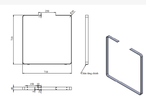 Khung chân bàn sắt vuông Vinahardware, sơn đen mờ - VNH71040B