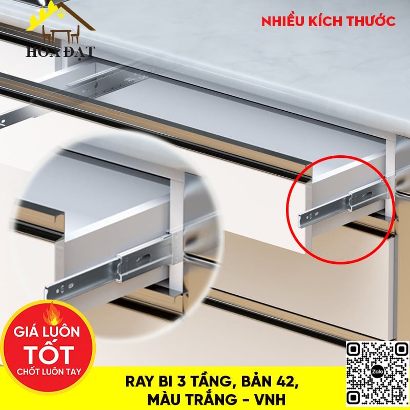Ray bi 3 tầng Vinahardware, bản 42, màu trắng - VNH-BBS0342250VNH