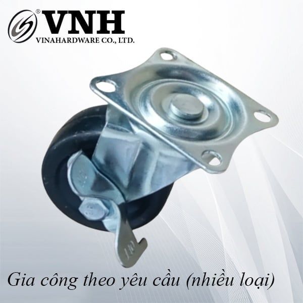 Bánh xe cao su đế bằng Vinahardware, có khóa - CT1013CK