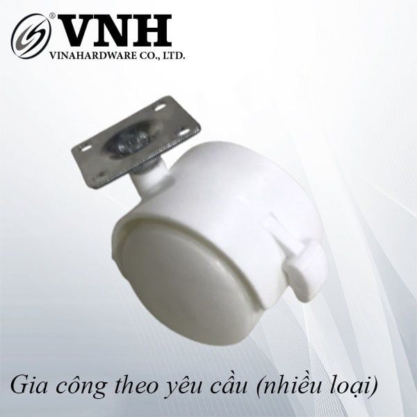 Bánh xe nhựa, loại đế vuông, có khóa, màu trắng Vinahardware - CT8246CK
