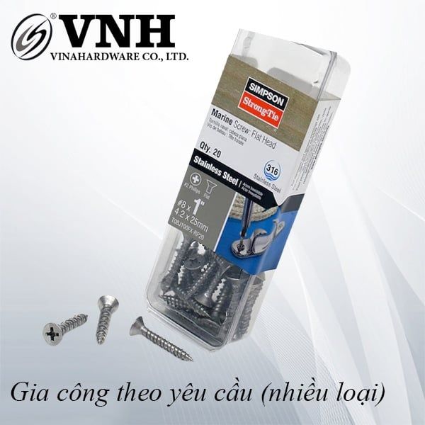 Vít gỗ đầu bằng bake, răng nhuyễn, inox 316 - SC425Z316