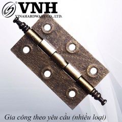 BẢN LỀ LÁ XI ĐỒNG GIẢ CỔ Vinahardware DÀI 63MM, HAI ĐẦU TIỆN TRÒN H0025-H0025
