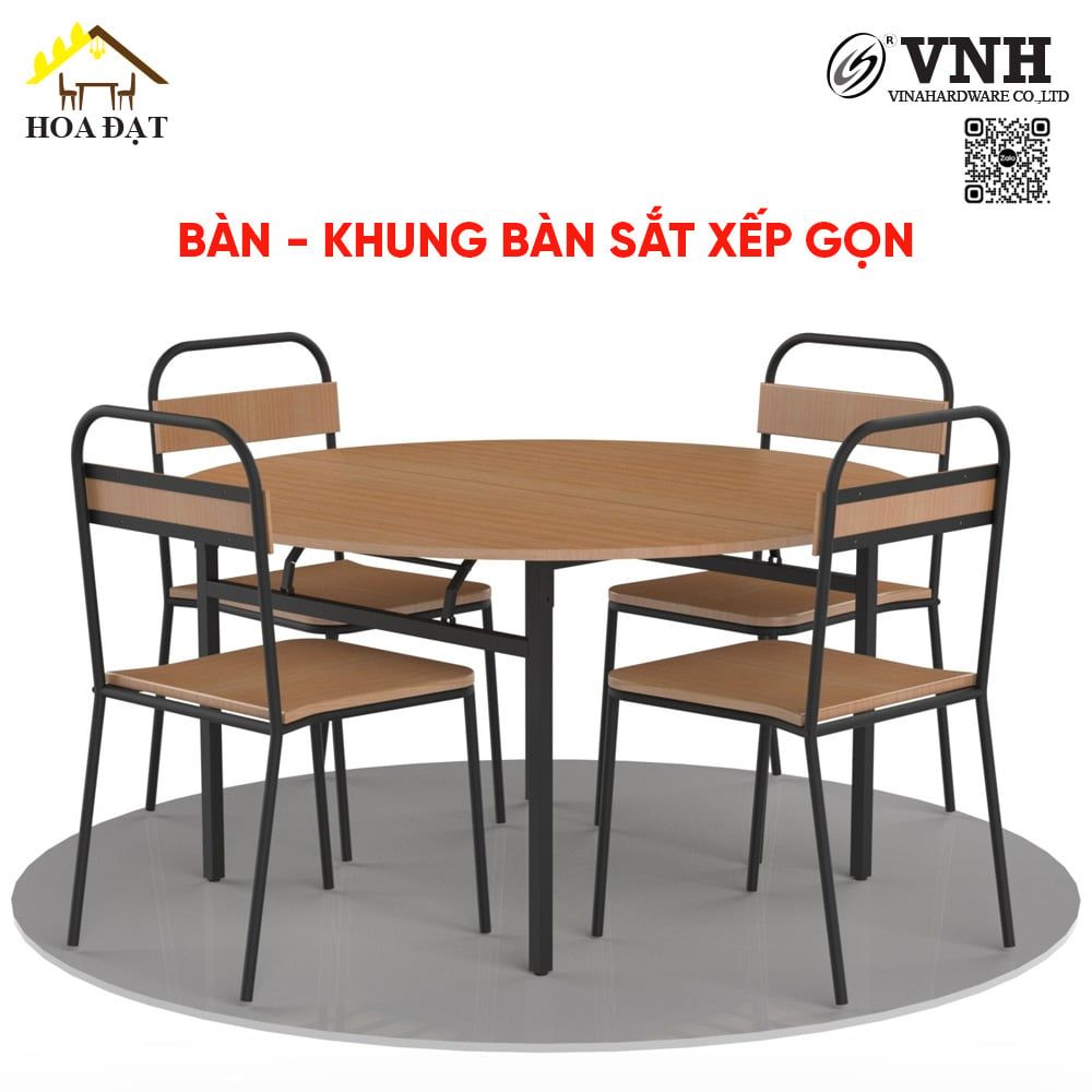 Khung bàn xếp gọn Vinahardware D1000xR1000xC730mm cho mặt ván tròn 1500mm VNH365070