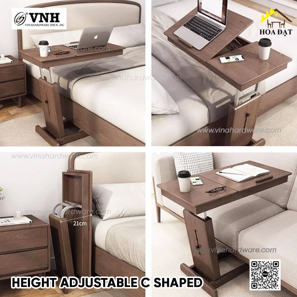 Bàn chữ C gấp gọn dùng làm bàn laptop, bàn đầu giường, bàn bệnh viện, bàn sofa VNH