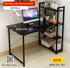 Khung bàn học khung sắt liền kệ sách Vinahardware loại25x25x1.1mm, sơn đen, không kèm ván - VNH0012341