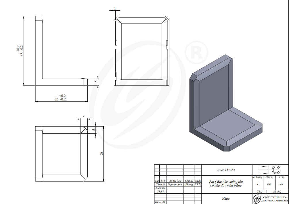 Pat ( Bas) ke vuông lớn Vinahardware có nắp đậy màu trắng, xám BV859430Z3-BV859430Z3