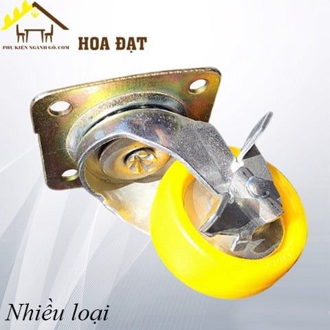 Bánh xe đẩy màu vàng đế bằng có khoá 50mm Vinahardware CT2650CK-CT2650CK