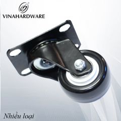 Bánh xe PU Vinahardware, loại đế vuông, không khóa, màu đen - HDTF60-CT2059D50