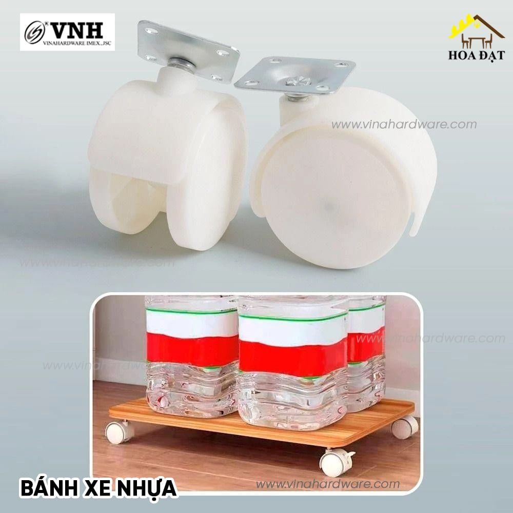 Bánh xe nhựa, loại đế vuông, có khóa, màu trắng Vinahardware - CT8246CK