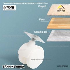 Bánh xe nhựa, loại đế vuông, có khóa, màu trắng Vinahardware - CT8246CK