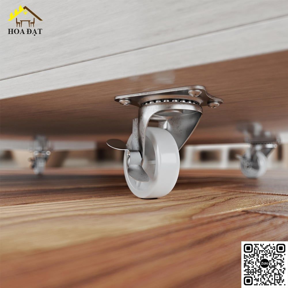 Bánh xe tủ đế vuông Vinahardware, có khóa, màu trắng - CT8250WCK
