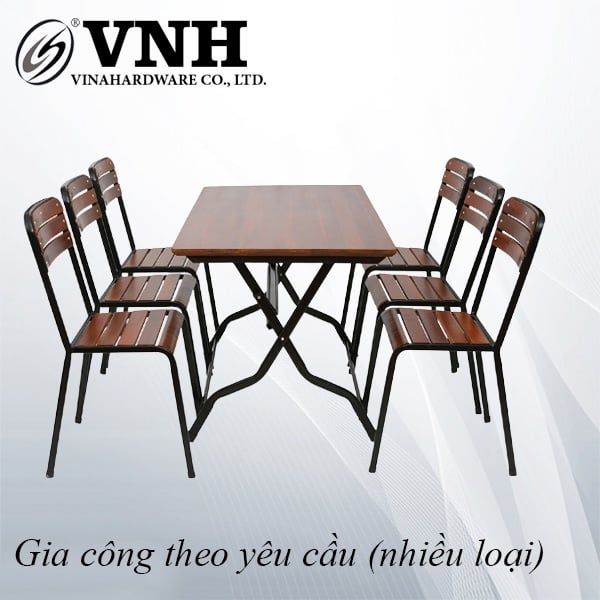 Khung bàn quán ăn mặt gỗ Vinahardware, chân sắt sơn đen tĩnh điện - VNH00266