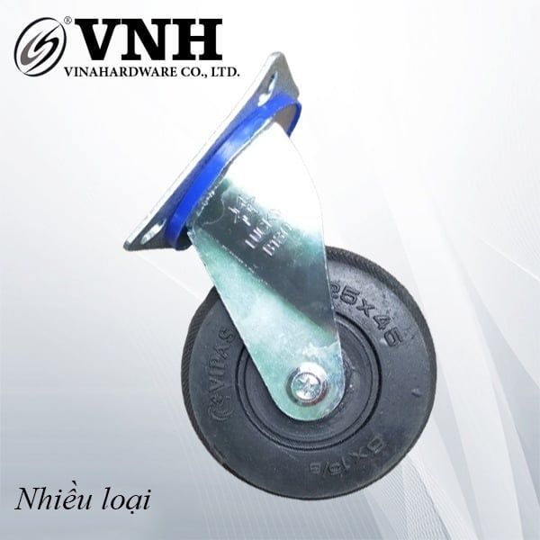 Bánh xe cao su Vinahardware, đế vuông, không khóa, màu đen-CT150KK