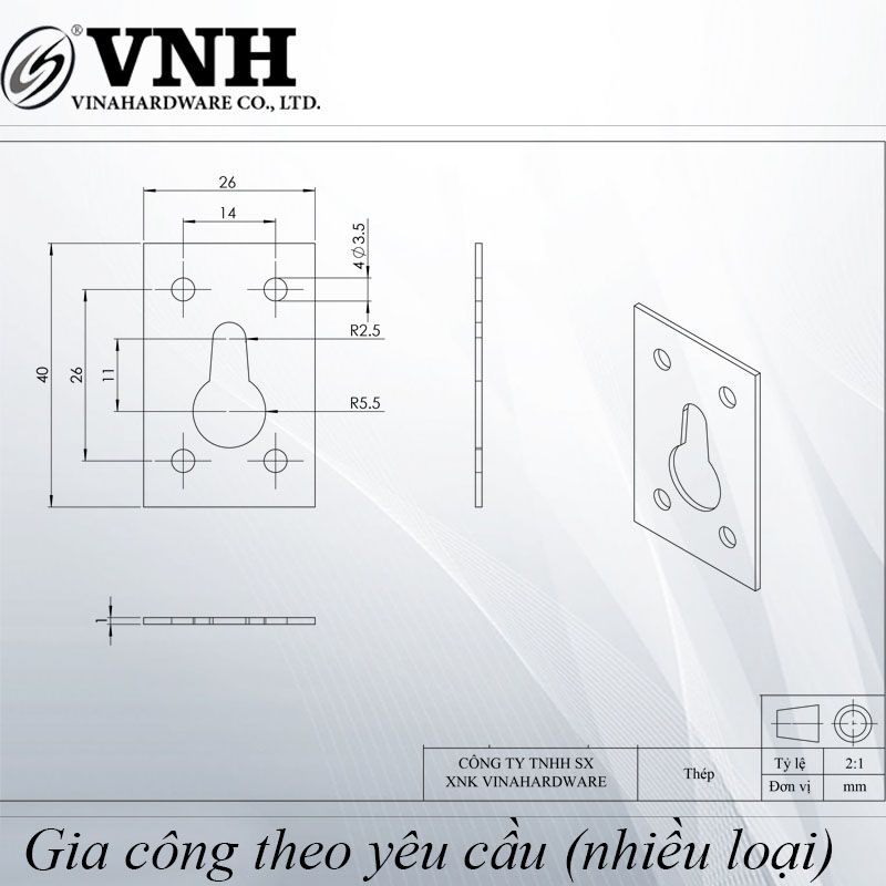 Pat (bas) giọt nước loại vuông 7 màu Vinahardware loại 26x40mm BGN002-BGN002