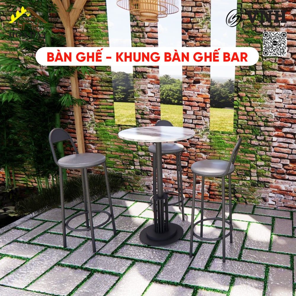 Bộ khung bàn ghế quầy bar Vinahardware, sơn đen tĩnh điện - VNH023003