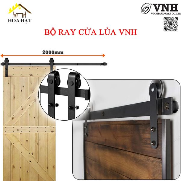 Bộ ray cửa lùa bánh xe phi 60 - VNH001235