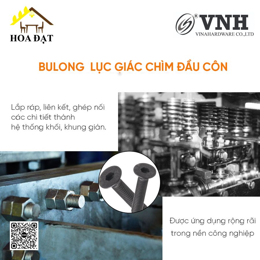 Bulong lục giác chìm đầu côn M6, màu đen - HSS620B