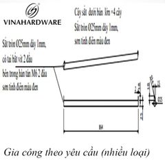 Ống sắt tròn D25.4 dài 864mm, hàn bịt ren M6 2 đầu có tai, sơn đen mờ VNH258646CT-VNH258646CT