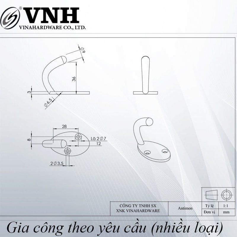 Móc treo quần áo áo - Móc treo đồ gắn tường Vinahardware, giá đỡ, màu nâu đỏ CH008D-CH0008D
