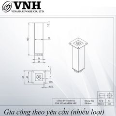 Chân ghế salon Vinahardware vuông 38x38mm, đế bằng-TA8332D150