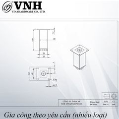 Chân ghế salon Vinahardware vuông 38x38mm, đế bằng-TA8332D150