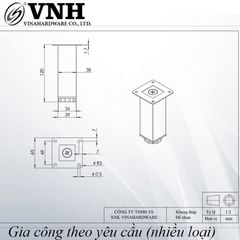Chân ghế salon Vinahardware vuông 38x38mm, đế bằng-TA8332D150
