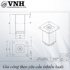 Chân ghế salon Vinahardware vuông 38x38mm, đế bằng-TA8332D150