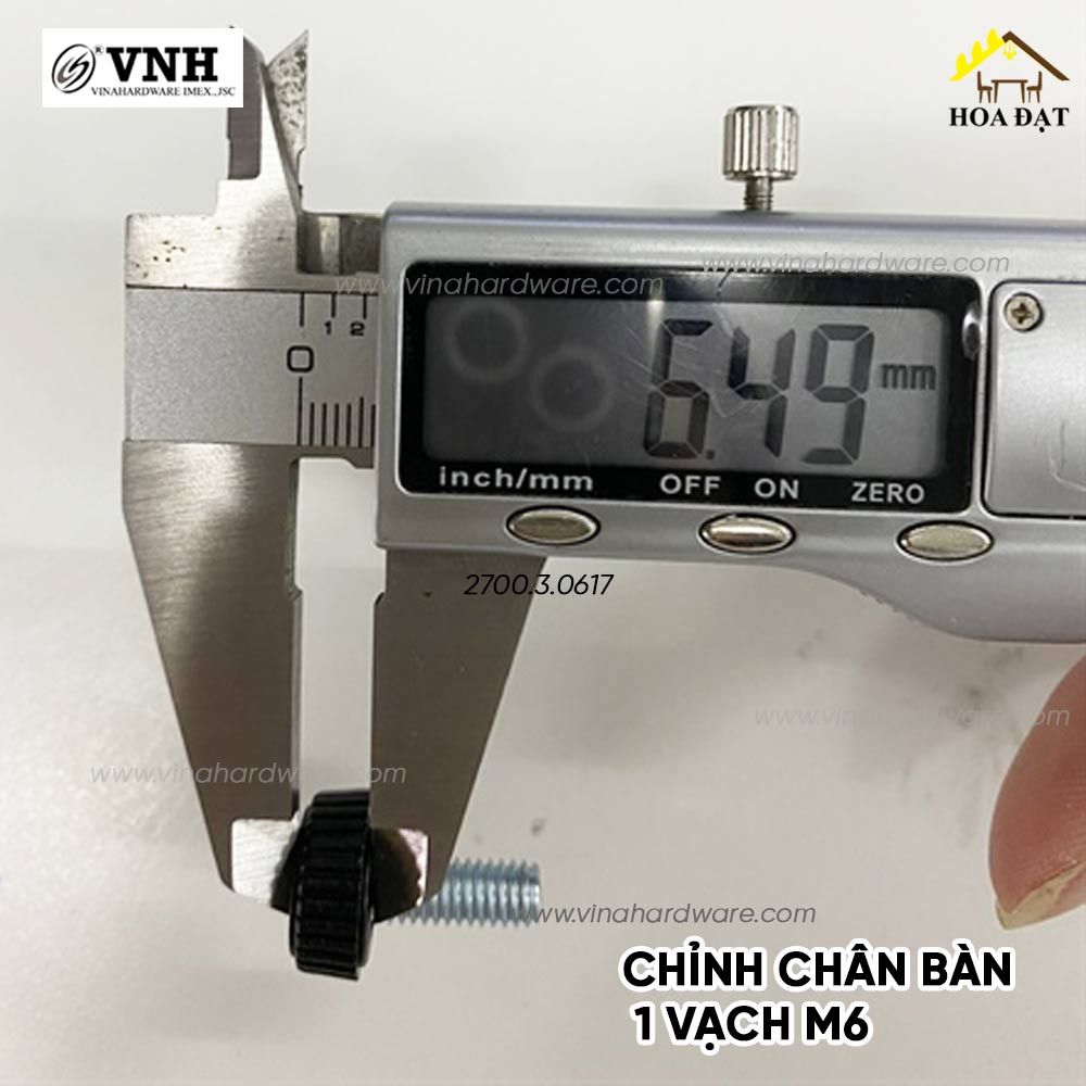 Chỉnh chân bàn 1 vạch Vinahardware kích thước 6*15mm đế tròn 6*17mm TA615TP23