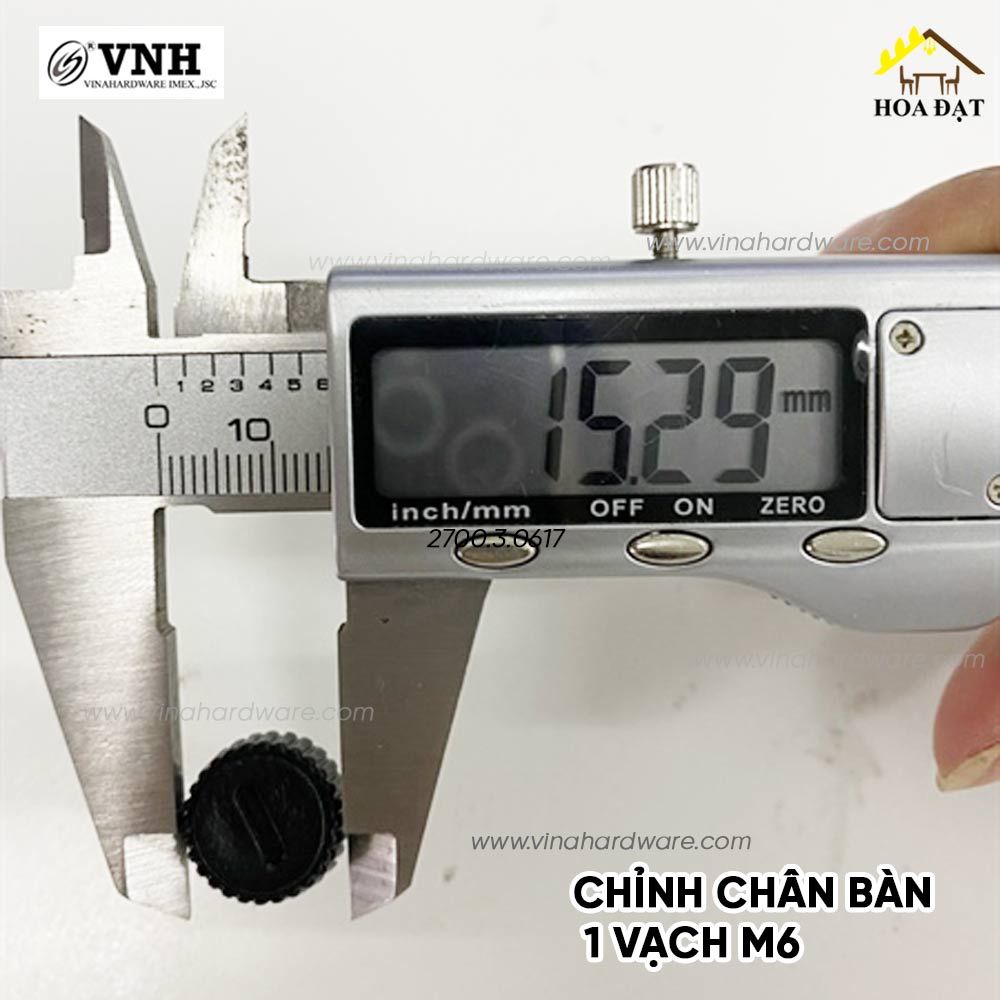 Chỉnh chân bàn 1 vạch Vinahardware kích thước 6*15mm đế tròn 6*17mm TA615TP23