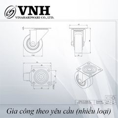 Bánh xe tủ Vinahardware phi 65x25, không khóa, CT06525KK-CT06525KK