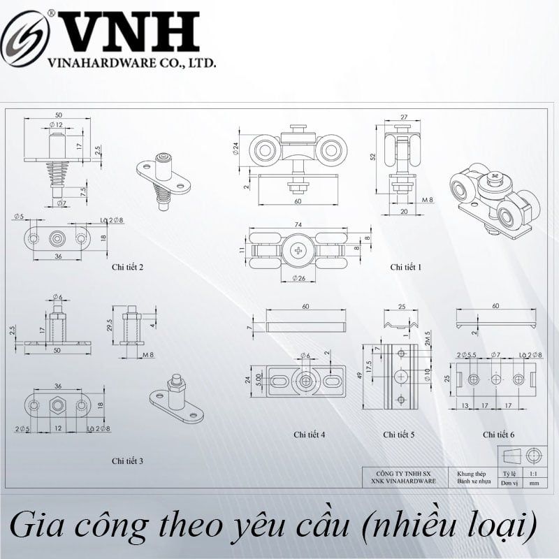 Bánh xe cửa lùa loại nhiều cánh Vinahardware CT2056MT-CT2056MT